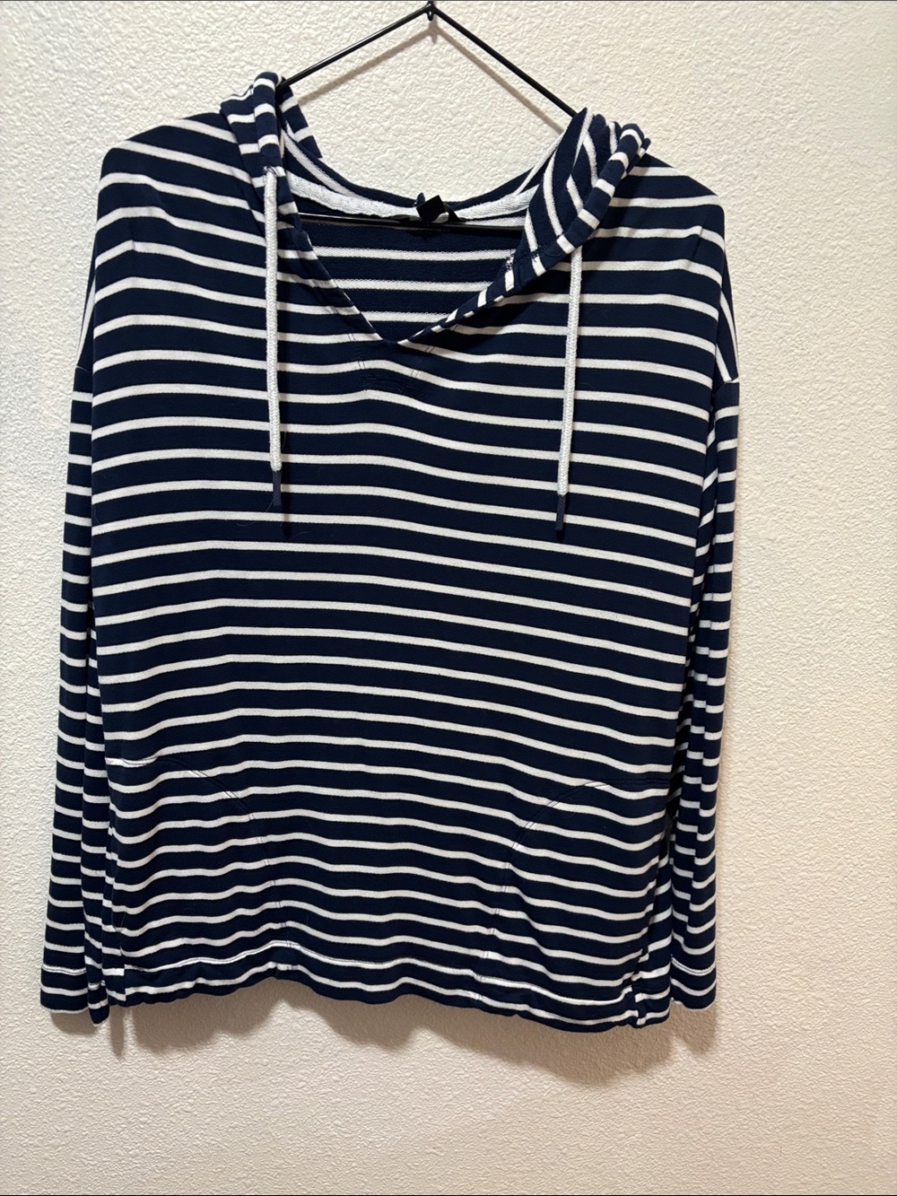 Striped Navy & White Hooded Women's Top